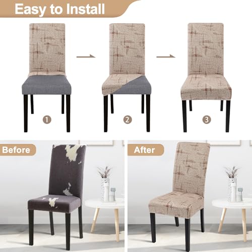Image of SearchI Printed Dining Room Chair Covers Set of 4, Stretch Kitchen Chair Covers Washable Parsons Chair Slipcover Removable Dining Chair Protectors for Hotel,Ceremony (Brown Wireframe Texture)