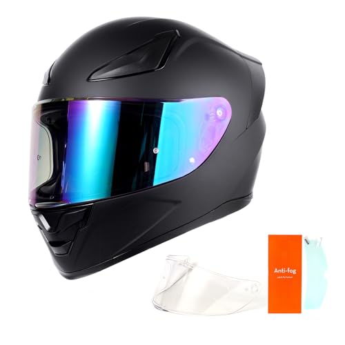 OTS Dual Clear & Tinted Visor Full Face DOT Motorcycle Helmet - Lightweight Airflow ABS Shell, Quick-Release Buckle, Washable Liner for Men Women(Matte Black, Medium)