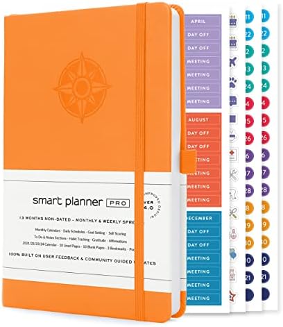 Smart Planner Pro  Undated Daily Planner  Small A5  Achieve Goals & Increase Productivity  Weekly, Monthly, Work Sections, Organizer Diary with Back Pocket, 3 Satin Bookmarks & Pen Holder