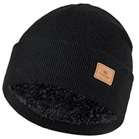 Ocatoma Winter Beanie for Men Women Toque Cuffed Thick Knit hat Fleece Lined Ski Hats Stocking Cap Outdoor Unisex Black