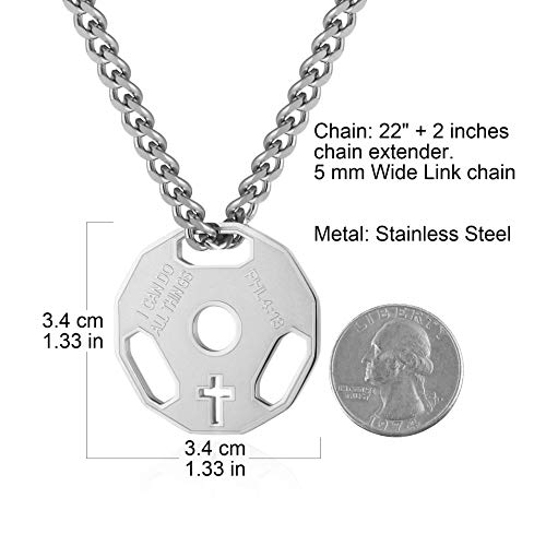 HZMAN Mens Fashion Stainless Steel Fitness Gym Dumbbell Weight Plate Barbell Chain Pendant Necklace