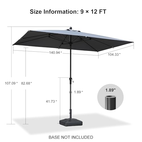 Image of PURPLE LEAF Outdoor Market Umbrella 12' x 9' Rectangle Gray 8 Metal Ribs