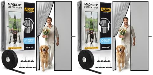 Image of AUGO Magnetic Screen Door - Self Sealing, Heavy Duty, Hands Free Mesh Partition Keeps Bugs Out - Pet and Kid Friendly - Patent Pending Keep Open Feature - 34 Inch x 81 Inch (Pack of 2)
