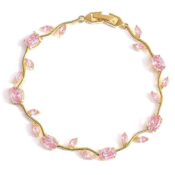 zaya handmade jewelry Tulip Bracelet with Multicolour Gemstones, Pink, Purple & Clear Oval Marquise Crystals|Korean Purple & Pink Gemstones|Anti-Tarnish & Waterproof|Gift for GF and Wife-picture-19