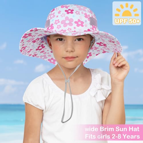 Image of Kids Sun Hat for Toddler Girls Unicorn Bucket Hats UV Protection Summer Hat for Kids Wide Brim Fishing Hat 2-8 Years