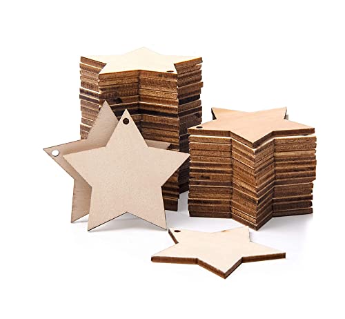 Image of MDF Cutouts | Wooden Cutout for Craft | Pine Wood | Unfinished Tags for Key Chain, Slices Crafts, Xmas, Decorations, Painting | Resin Art Work | MDF Board Cutouts, Star- [50pcs]-[ 5cmx5cm]