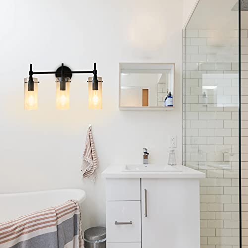 Image of MONKFISH Wall Light 3-Light Wall Sconce with Clear Glass Shade, Modern Minimalist Wall Lamp Fixture for Bathroom Bedroom Stair Cafe (Black)