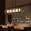 Giluta Rectangle Wood Metal Pendant Light Kitchen Island Chandelier Black Finish Rustic Industrial Chandelier Vintage Ceiling Light Fixture 5 Lights with Glass Shade 17810