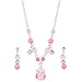 Girls Cute Owl Pink Purple Enamel Beaded Silver Tone Necklace Earrings Set