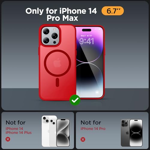 Image of Miracase Magnetic Series for iPhone 14 Pro Max Case [Compatible with MagSafe] [with 2X Screen Protectors] Military-Grade Protection, Anti-Fingerprint, Phone Case for iPhone 14 Pro Max, Red