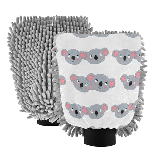 STAYTOP Cute Koala Car Wash Mitt Microfiber, 2Pcs Scratch Free Lint-Free, Premium Chenille Microfiber Mitt Car Wash Brush-L