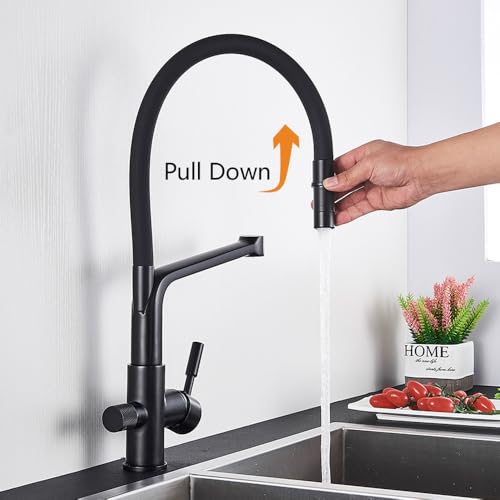 Robinet de cuisine à tirette avec double poignée pour eau pure