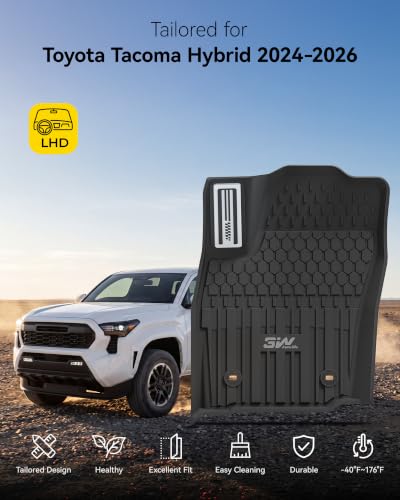 Image of 3W Floor Mats for Toyota Tacoma Hybrid 2024-2026 with Metal Pedals