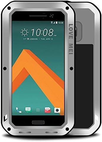 HTC 10 Case,Tomplus Love Mei [Newest] Gorilla Glass Luxury Aluminum Alloy Protective Metal Water Resistant Shockproof Military Bumper Heavy Duty Cover Shell Case for HTC 10 (Silver)