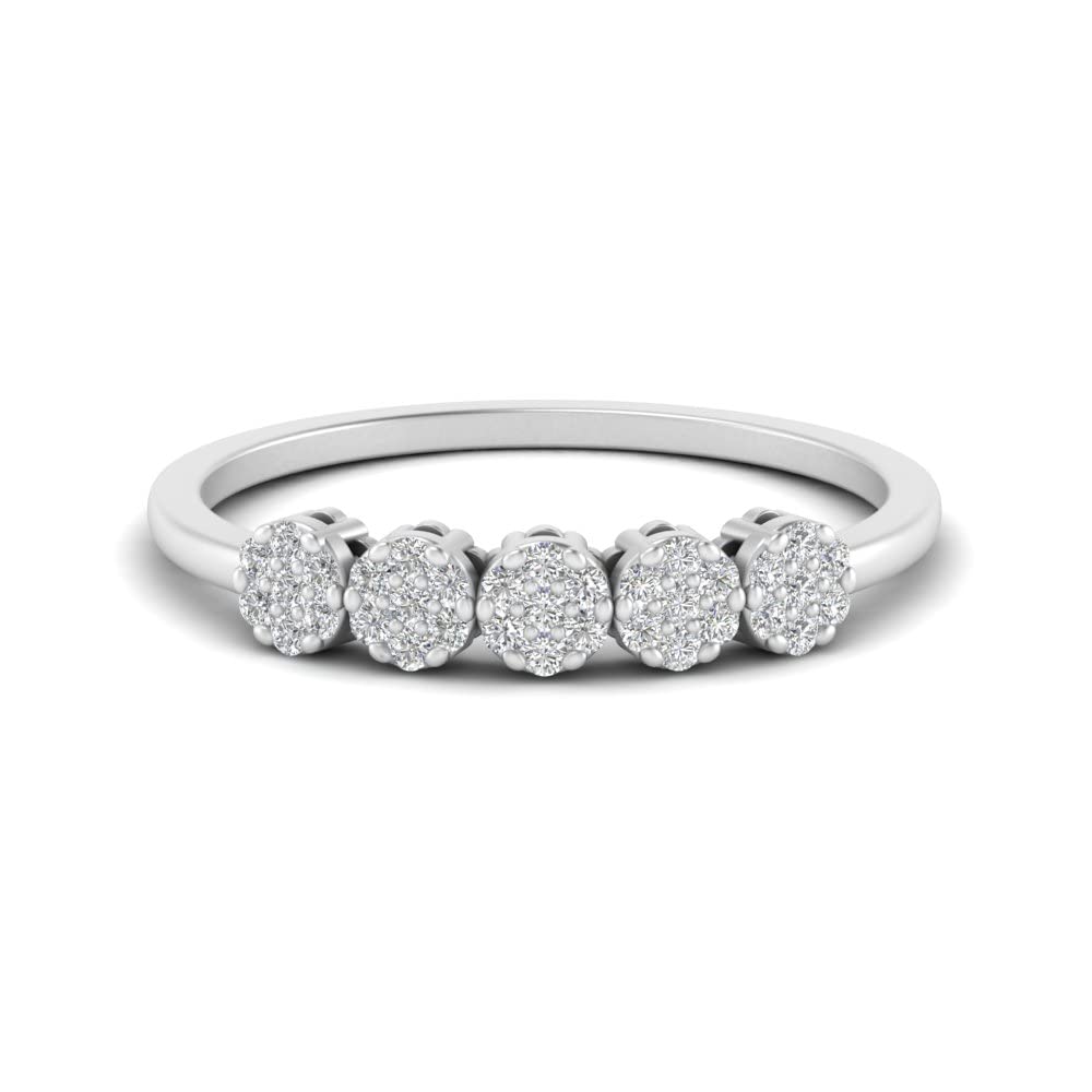 Fascinating Diamonds1/5 Ctw Lab Created Diamond 5 Flower Cluster Wedding Band For Women 10K White Gold SI1-SI2 Clarity And F-H Color (Premium Collection)