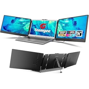 Teamgee Extensor de pantalla para portátil de 14 pulgadas, FHD 1080P IPS triple monitor portátil para portátil de 13 a 17 pulgadas (diagonal), HDMI/USB-A/Tipo-C, Plug & Play, altavoces integrados y