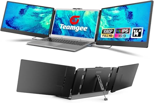 Teamgee 14' Laptop Screen Extender, FHD 1080P IPS Triple Portable Monitor for 13''-17' (Diagonal) Laptop, HDMI/USB-A/Type-C Plug & Play, Built-in Speakers &...