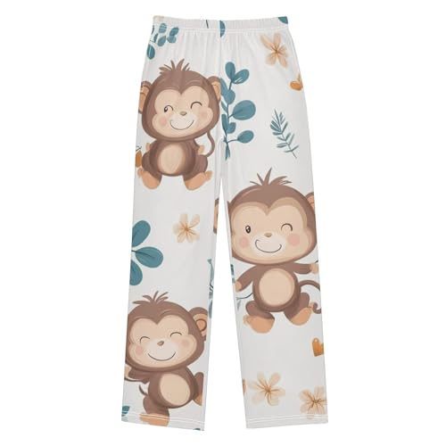Lovely Monkey Florals Boys Long Pants Soft Trousers Elastic Waist Kids Lounge Bottoms with Pockets S-XL