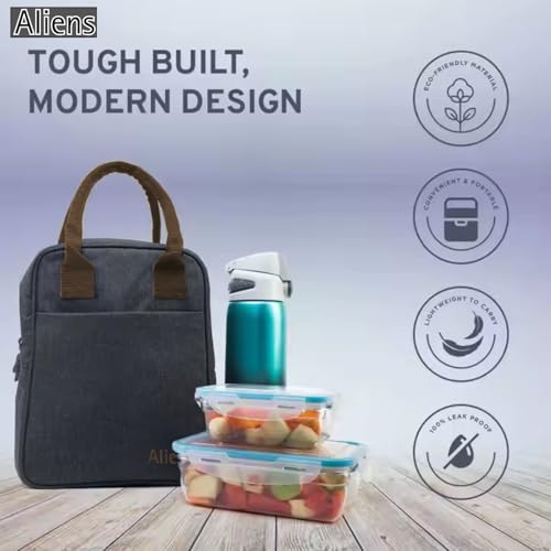 Image of Aliens Insulated Lunch /Tiffin /Travel /Storage Bag, Water-Repellent, Keeps Hot and Cold Lunch Box for Unisex - Office, Travel, School, College and Picnic Lunch Box & Bottle Pouch-Black