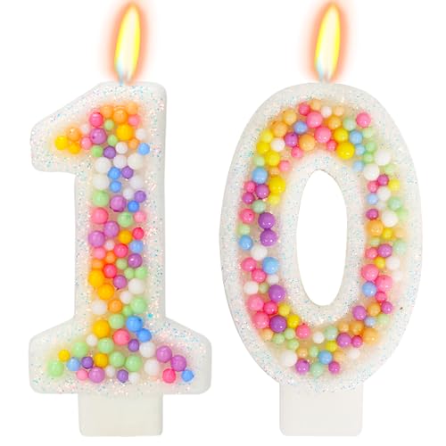 FAMGift 10th Birthday Candle for Cake, Colorful Macaron Numeral Candles for Boys/Girls, Theme Birthday Party Cake Decorations, Cake Topper for Birthday Party Supplies (Number 10)