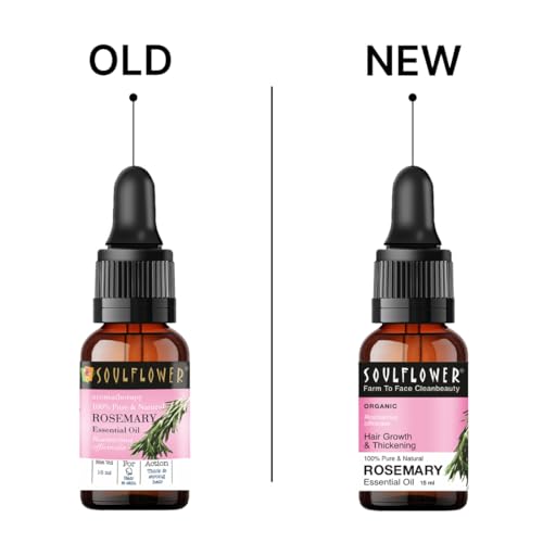 Soulflower Rosemary Essential Oil for Hair Growth, Nourishment, Thick & Strong Hair, Moisturising Skin | Clinically Tested & Ecocert Certified Organic 100% Pure, Natural| Pack of 2 15ml Each