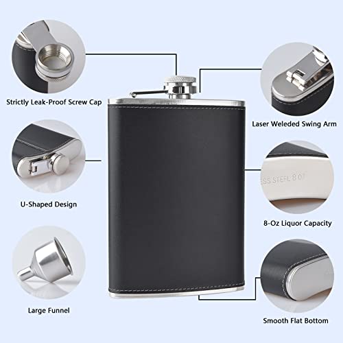 New Scale Classic Hip Flask 8 Oz With Funnel Leak Proof, 18/8 Stainless Steel Flask For Liquor For Men Classic Flask Great Gift 100% Leak Proof For Discrete Liquor Shot Drinking（ Black） #TOP1