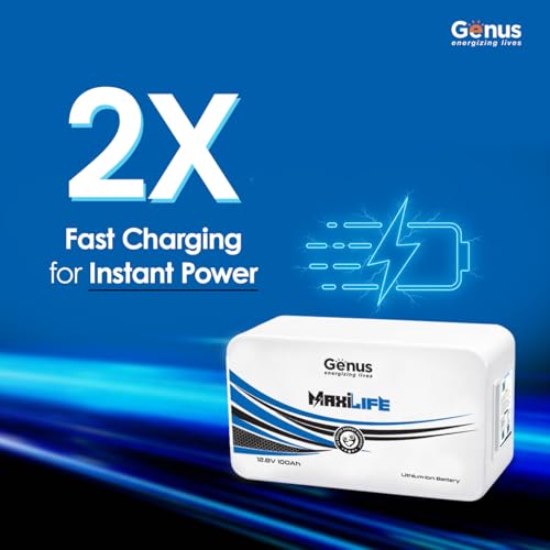Image of Genus MaxiLife Lithium-Ion 100Ah / 1280Wh 12.8V LiFePO4 Inverter Battery with 12 Years Battery Life for Home & Office with 5 Years Full Warranty