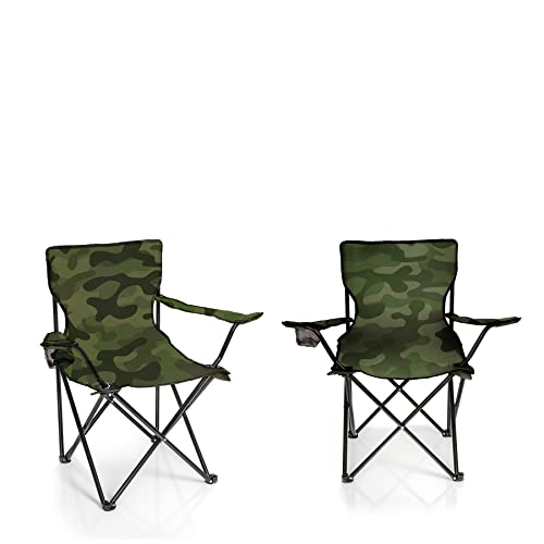Foto von BigDean 2X Faltstuhl Tarnmuster Camouflage Campingstuhl Anglerstuhl mit Getränkehalter & Tragetasche - Anglersessel klappbar - Klappstuhl Gartenstuhl Faltstuhl Relaxsessel Angelsessel faltbar