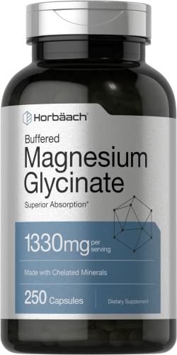 Magnesium Glycinate 1330mg | 250 Capsules | Buffered and Chelated | Non-GMO, Gluten Free | by Horbaach
