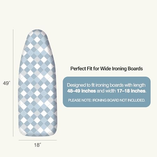 Image of UniSimp Ironing Board Cover and Pad 18 inchx49 inch Extra Thick Natural Cotton, Scorch and Stain Resistant Iron Board Cover, Wide Ironing Board Cover with Fasteners Heavy Duty Heatproof Elastic Edge Checkered