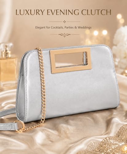 Image of VASCHY Clutch Purse for Women,Fashion Vegan Leather Cut-Out Handle Evening Handbag Crossbody Shoulder Bag for Wedding,Party