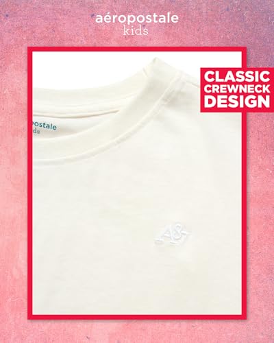 Image of Girls T Shirts - Soft Cotton Blend Short Sleeve Cute Graphic Tees - Classic Crewneck Logo Tee Girls Shirts (Sizes: 4-16), Size 7-8, Cream