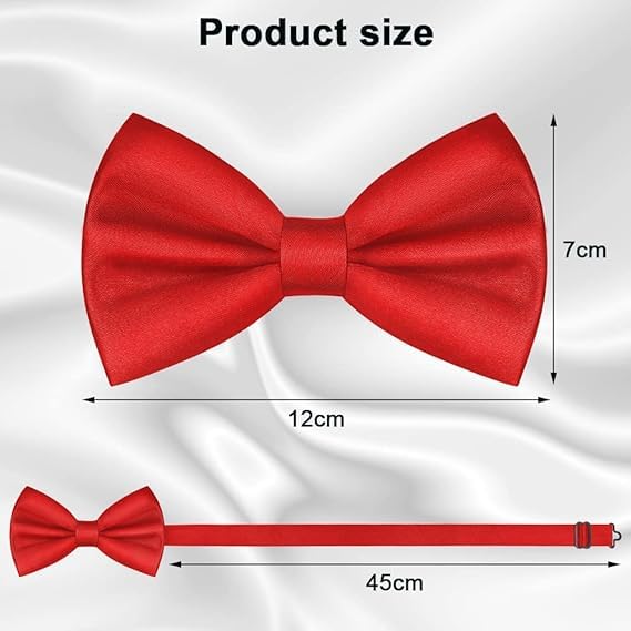 Image of Bow Tie for Men Classic Solid Colour Pre-Tied Satin Formal Tuxedo Bowtie Adjustable Length Clip on Design for Adults Elegant Double Fold Ties for Boys and Men's Party Accessories