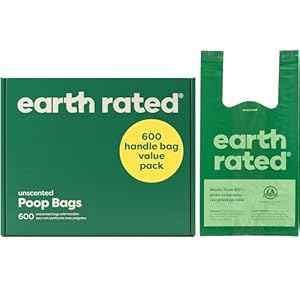Earth Rated Sacchetti igienici per cani con manici, extra larghi, facili da annodare e a prova di perdite, senza profumo, 600 sacchetti con manici