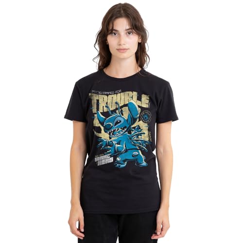 T-shirt Stitch Disney femme noir top mode imprimé Lilo et Stitch original en coton