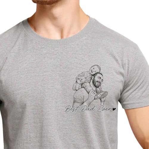 WANDER PRINTS Personalized T Shirt - Fathers Day Sketch Tee Family Portrait Line Art Shirt Minimalist Illustration Apparel Meaningful Dad Keepsake - Custom Photo Pencil Sketch Family Portrait