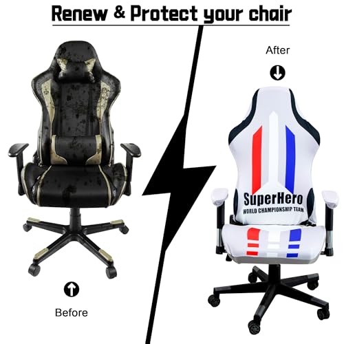 Image of Gaming Chair Covers (No Chair),Office Computer Chair Cover,Jacquard Stretch Prevent Cat Scratching Computer Chair Slipcovers,for Gamer Computer Chair Replacement Protector Cover,Superhero Grey