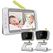 Moonybaby Split 50 Baby Monitor with 2 Cameras and Audio, Large Display with Wide View, Screen Split, Auto Night Vision and Zoom, Sound Activated, Temperature Alert, 2-Way Talk, Range up to 1000ft