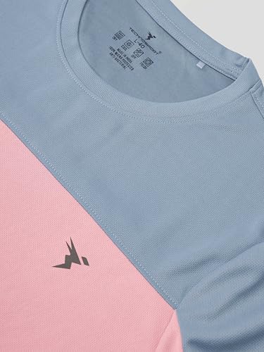 Image of TECHNOSPORT Men Colorblock Slim Fit Round Neck T-Shirt with TECHNOCOOL+ (Light Blue) Gym Tee Dry Fit T Shirt for Men Sports Top for Him