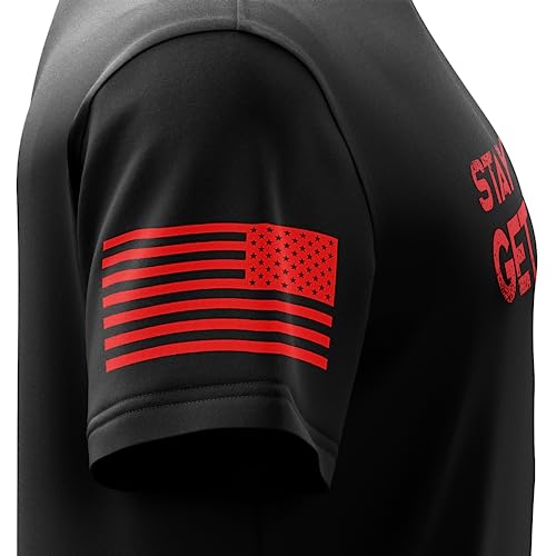 We The People Holsters - Stay Strapped - Round Neck T Shirt - Men\'s Short Sleeve T Shirt - Pro America Logo - American Flag Patriotic Shirt - Black - L