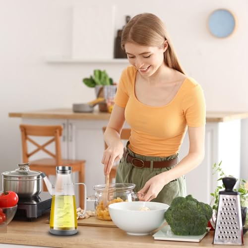 Botella dispensadora de aceite elegante de vidrio transparente con base de corcho 6