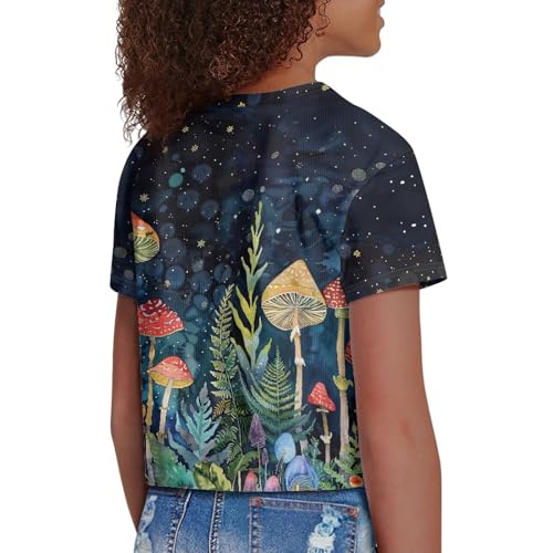 Image of Girls Crop Tops Cute Short Sleeve Shirts Fashion Tees for Kids Casual Crewneck Blouses Size 8-16 Years