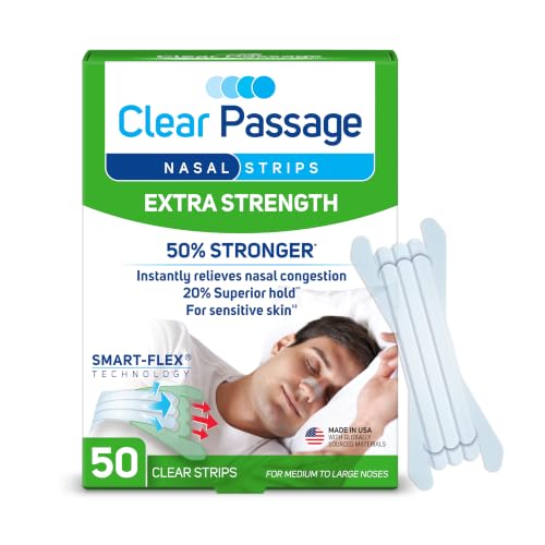 Image of Clear Passage Nasal Strips, Clear Extra Strength, 50 Count | Works Instantly to Opens Nasal Passages, Improve Sleep, Reduce Snoring, & Relieves Nasal Congestion Due to Colds & Allergies