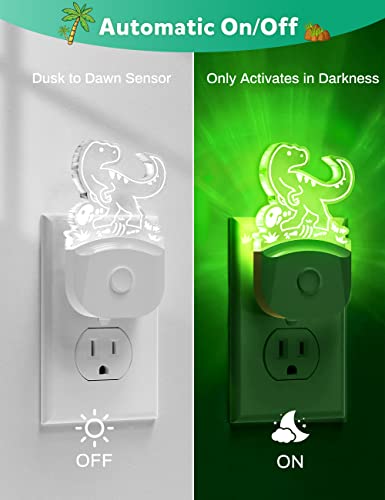 Image of DORESshop Dinosaur Night Light for Kids [2 Pack], 8 Color Changing Plug in Night Lights for Baby with Dusk to Dawn Sensor, Nightlight for Bathroom Decor, Children Room, Dinosaur Toys Gifts