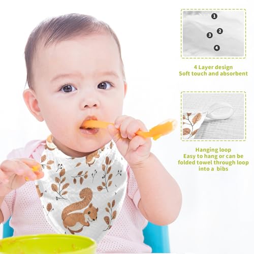 Image of vvfelixl Cute Squirrel with Tail Baby Burp Cloths Baby Muslin Washcloths for Boys Girls Cotton Babys Face Towel for Newborn Infants Soft and Absorbent 11.8 X 11.8 in, 5 Pack