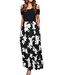 STYLEWORD Women's Summer Cold Shoulder Short Sleeve Maxi Dress Floral Print Elegant Long Dress with Pockets(Floral01,XL