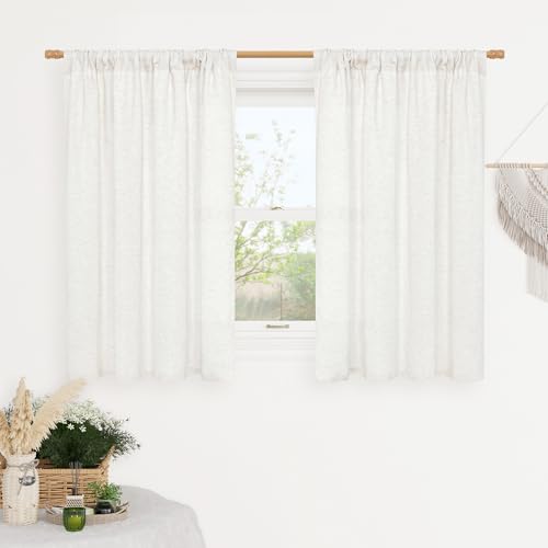 Image of LAMIT Ivory White Linen Curtains 48 Inch Length, Faux Linen Textured Light Filtering Panels Rod Pocket Privacy Neutral Drapes for Kitchen /Window /Bedroom /Living Room, 2 Panels, 42 x 48 Inch