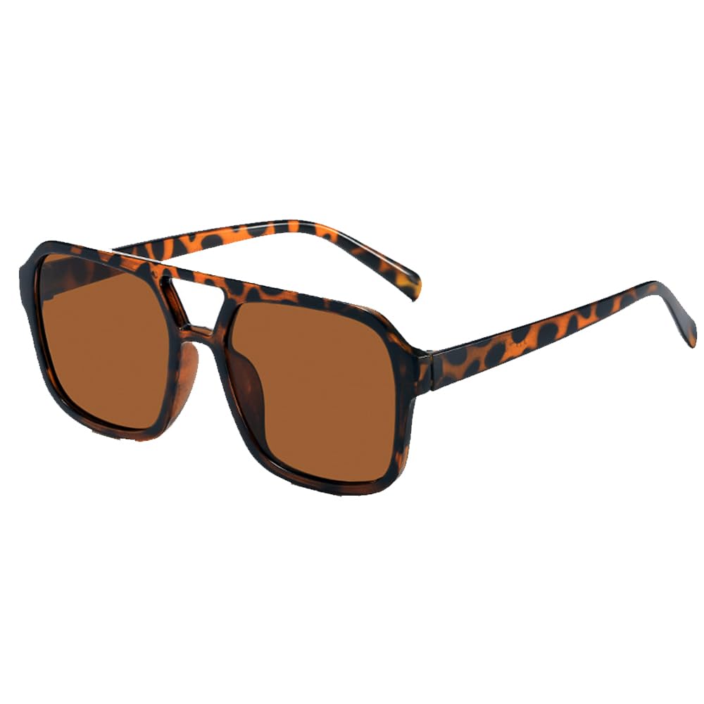 colored double beam sunglasses unisex square sunglasses UV380 UV resistant glasses leopard print tea