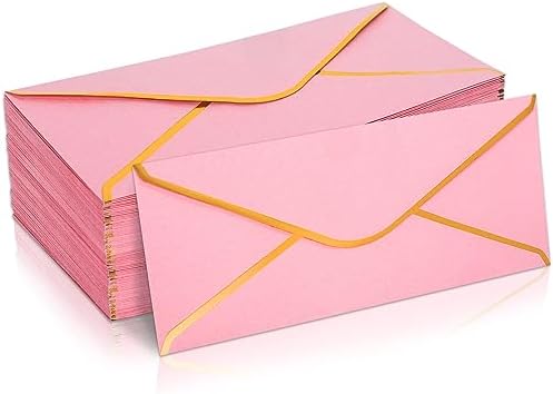 Whaline 50Pcs Business Envelopes Pink Envelopes V Flap with Gold ...