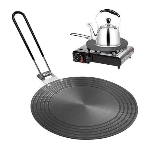 Placa adaptadora de inducción de 24 cm, placa adaptadora de inducción de acero inoxidable con mango plegable, aislada, placa adaptadora para cocina de inducción y adaptador de inducción para
